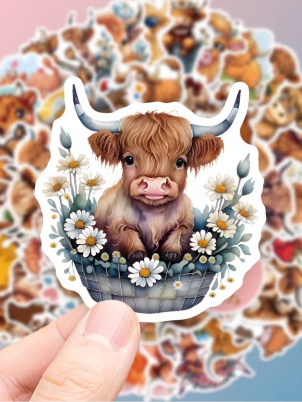 56 Highland Cow Aesthetic Stickers | Cute Highland Cattle Sticker Pack - Picture 4 of 5